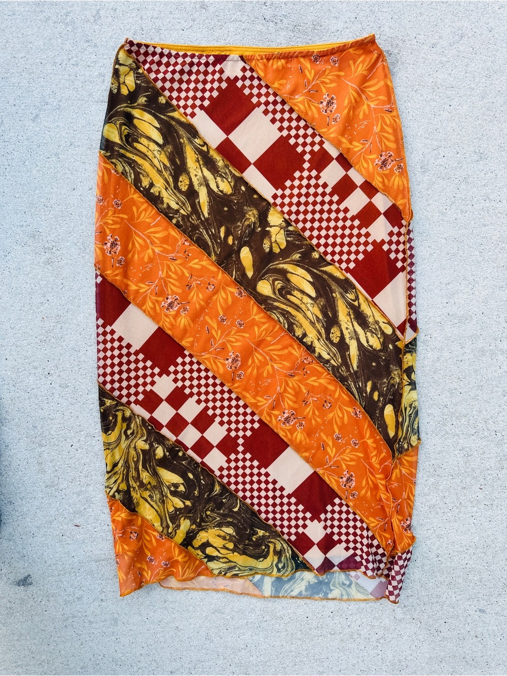 Urban Outfitters Patchwork Mesh Overlay Skirt M Boho Scrappy Festival Checkered